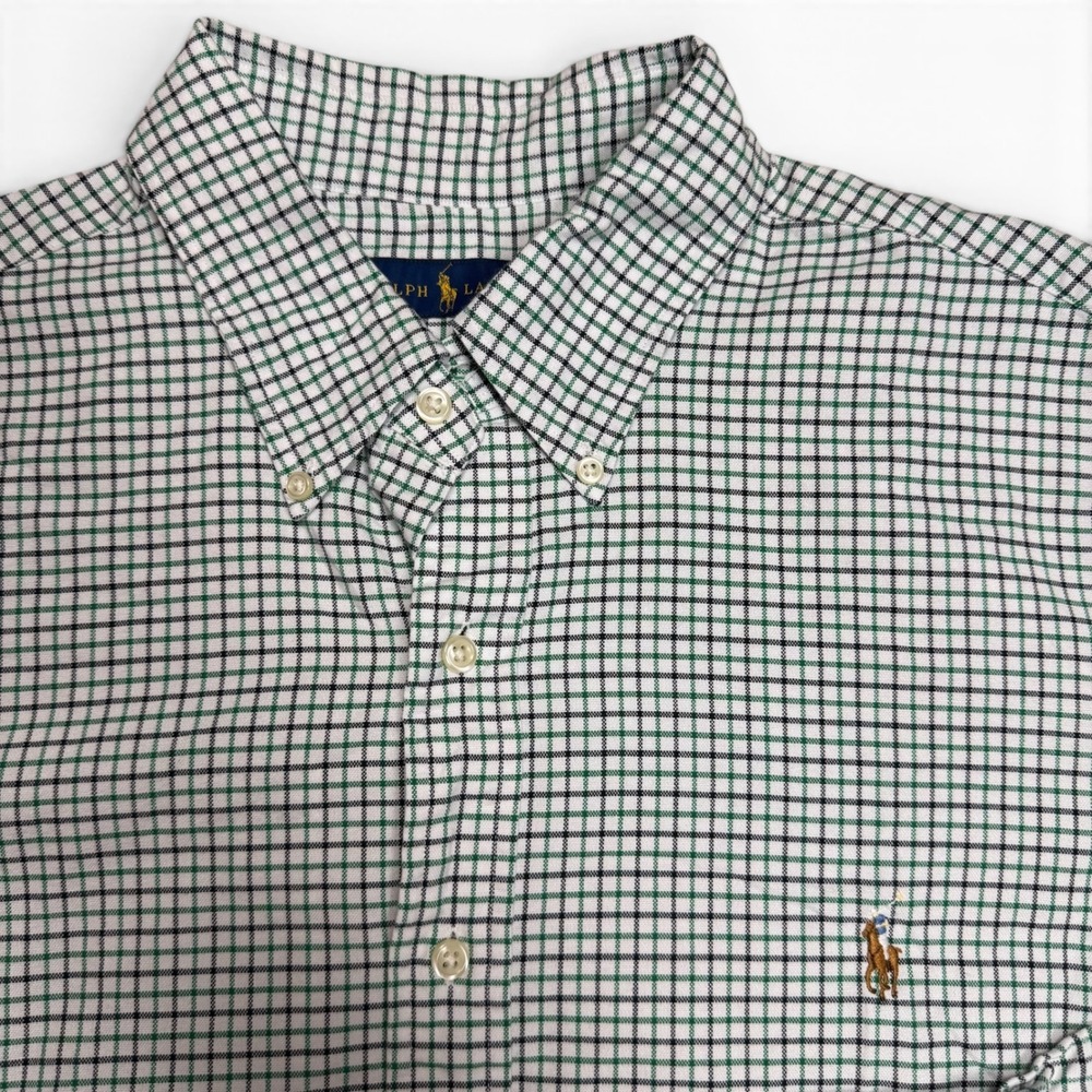 Ralph Lauren Mens XL Green Black Tattersall Check Button Down Shirt Long Sleeve
